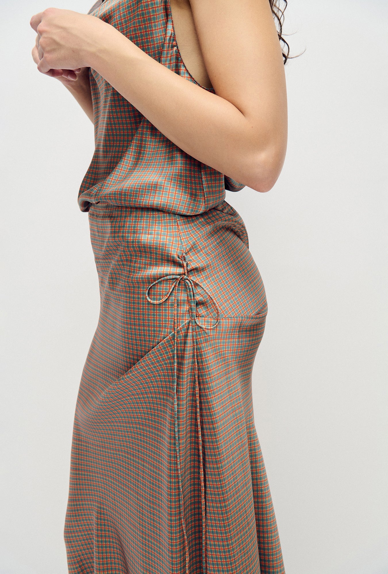 Long Bias Cut Skirt Micro Plaid